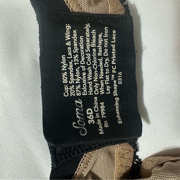 2 Soma Lace Trimmed Bras - Cream and Black size 36D (NWOT) - Picture 3 of 4